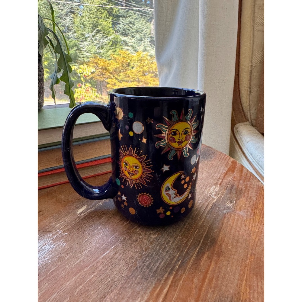 Belize Central America Celestial Sun Moon Stars Cobalt Blue Ceramic Coffee Mug